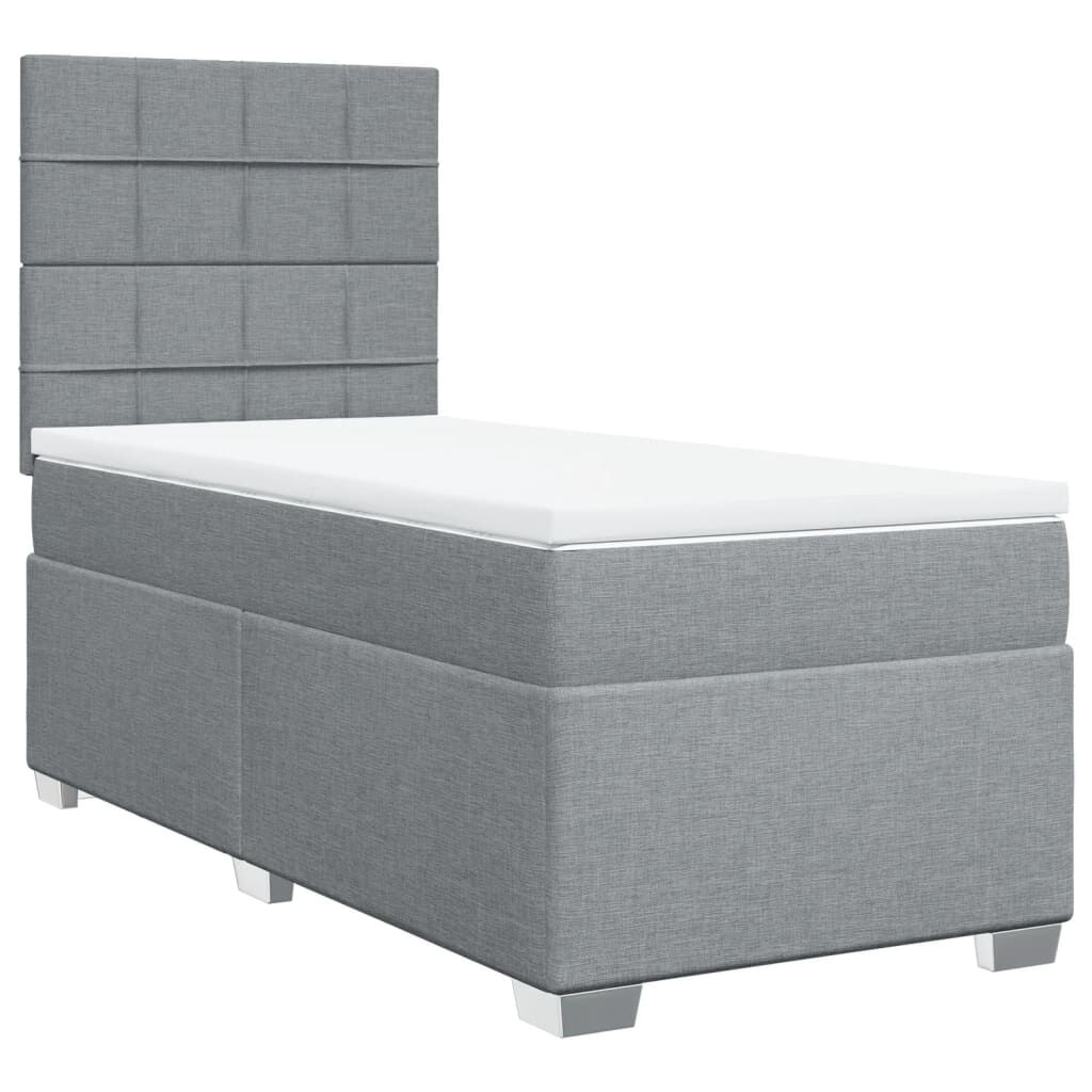 vidaXL Κρεβάτι Boxspring με Στρώμα Ανοιχτό Γκρι 90x200 εκ. Υφασμάτινο