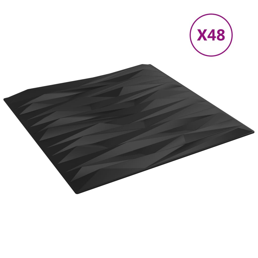 vidaXL Πάνελ Τοίχου 48 τεμ. Μαύρα Σχ. Πέτρα 50 x 50 εκ. 12 μ² από XPS