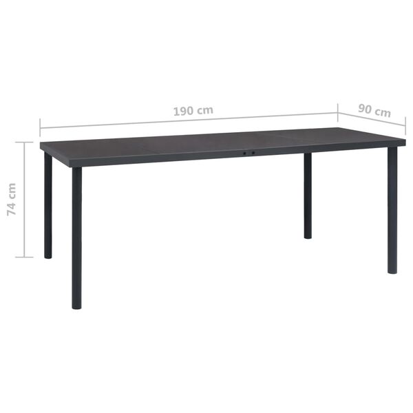 vidaXL Τραπεζαρία Εξωτερικού Χώρου Ανθρακί 190 x 90 x 74 εκ. Ατσάλινη