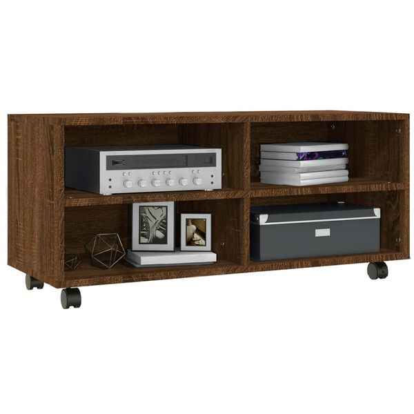 vidaXL Έπιπλο Τηλεόρασης με Ροδάκια Καφέ Δρυς 90x35x35 εκ. Επεξ. Ξύλο