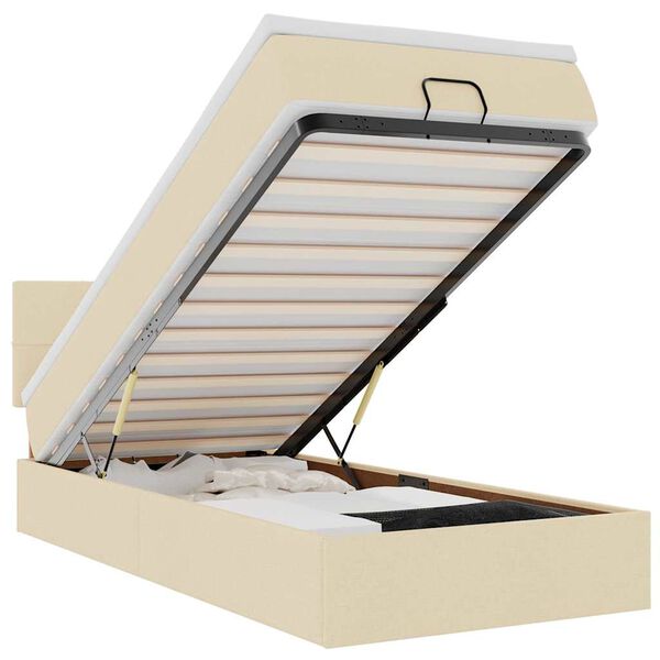 vidaXL Οθωμανικό κρεβάτι με στρώμα Cream 90x200cm ύφασμα