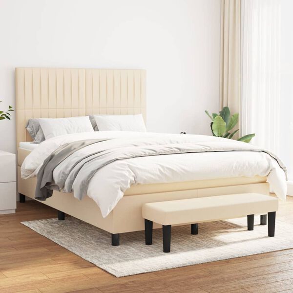 vidaXL &Kappa;&rho;&epsilon;&beta;ά&tau;&iota; Boxspring &mu;&epsilon; &Sigma;&tau;&rho;ώ&mu;&alpha; &Kappa;&rho;&epsilon;&mu; 140x190 &epsilon;&kappa;. &Upsilon;&phi;&alpha;&sigma;&mu;ά&tau;&iota;&nu;&omicron;