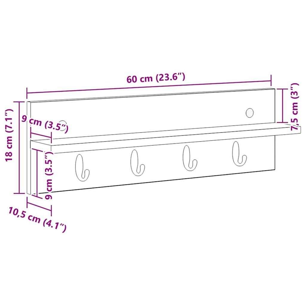 vidaXL Τοίχου Κρεμάστρα με ράφι artisan δρυς 60 x 10.5 x 18 εκ