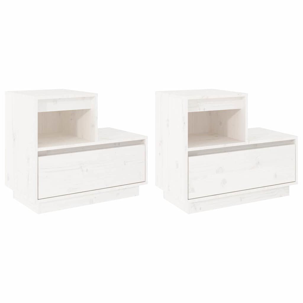 vidaXL Κομοδίνα 2 τεμ. Λευκά 60 x 34 x 51 εκ. από Μασίφ Ξύλο Πεύκου