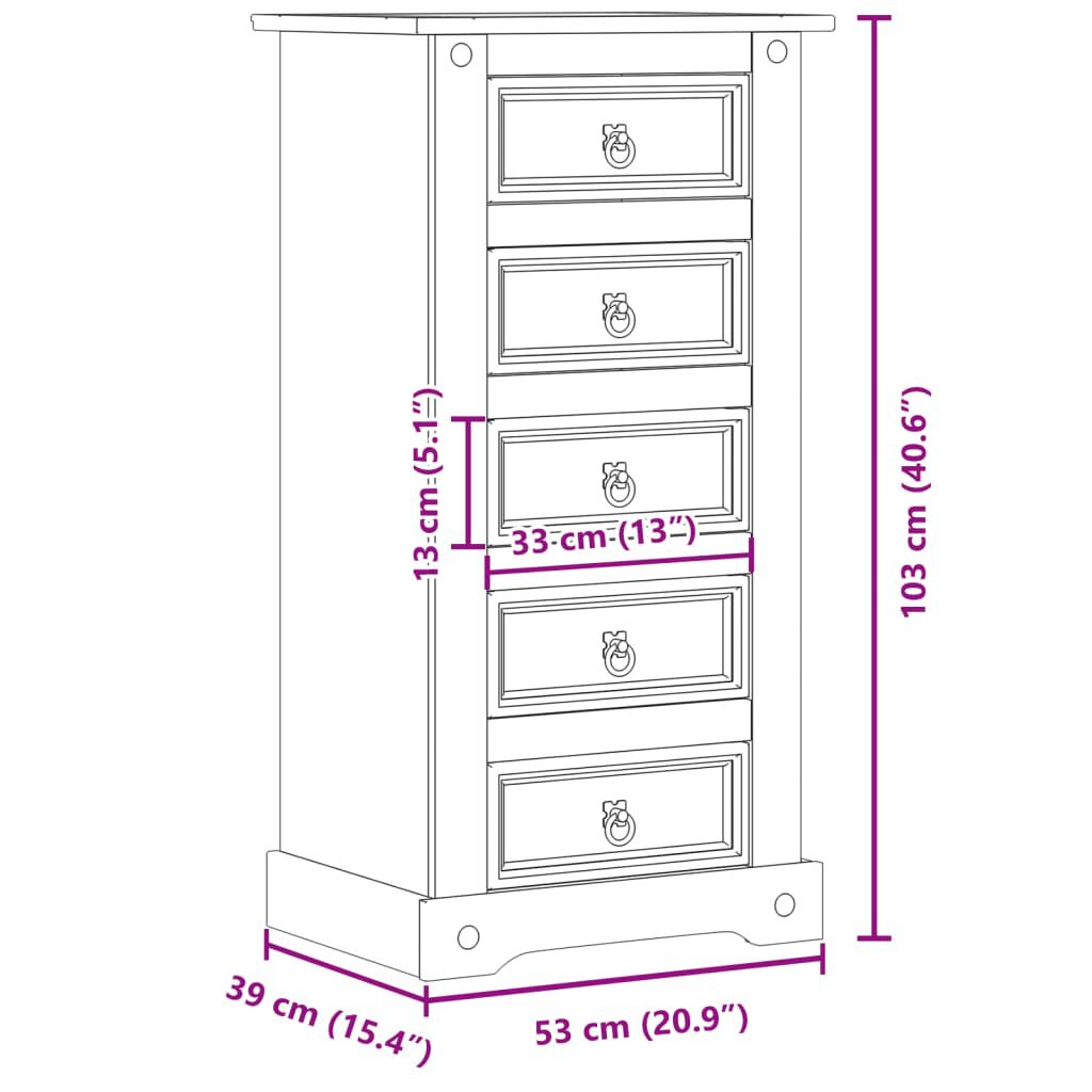 vidaXL Κομοδίνο Corona 53x39x103 εκ. από Μασίφ Ξύλο Πεύκου