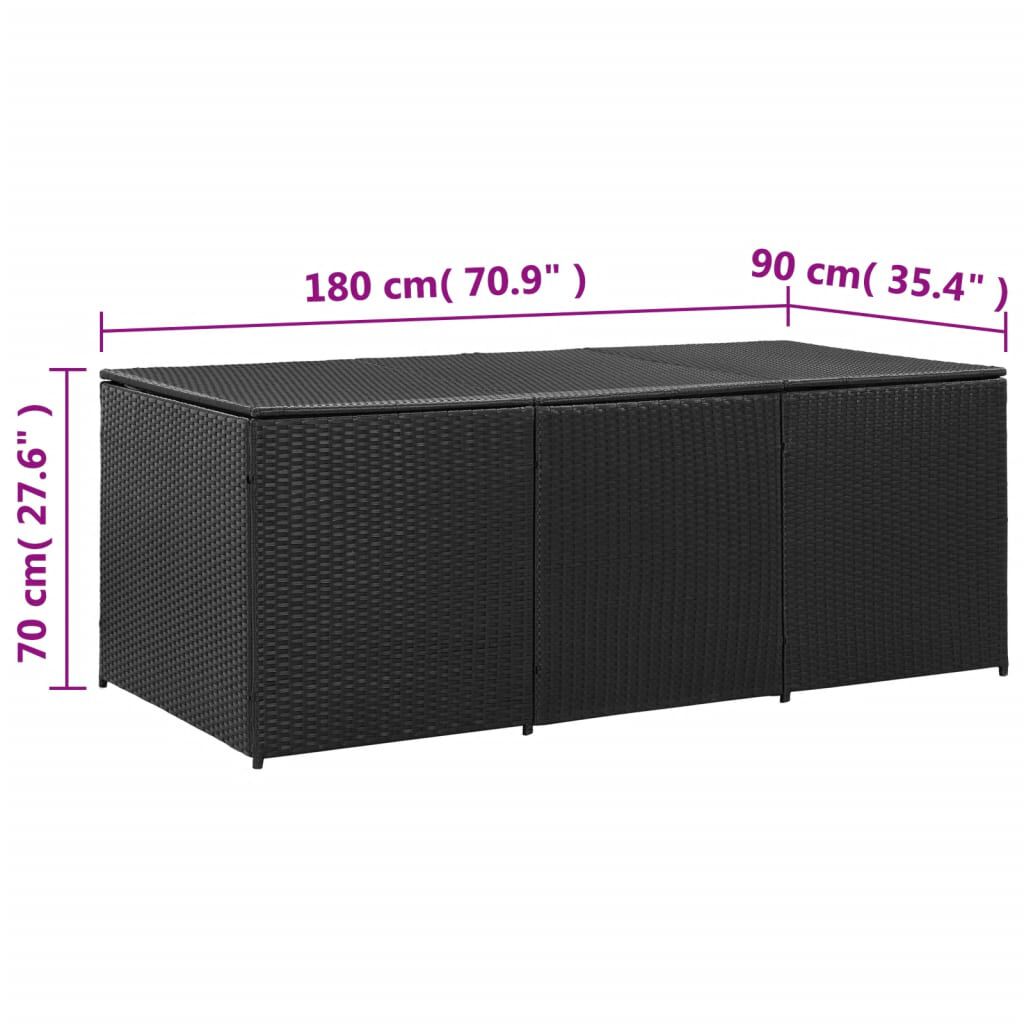 vidaXL Κουτί Αποθήκευσης Κήπου Μαύρο 180x90x70 εκ. από Συνθετικό Ρατάν