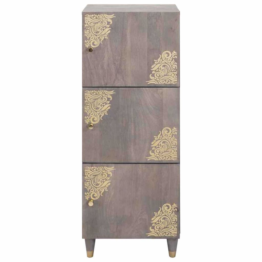 vidaXL Highboard Γκρι και Χρυσό 40 x 33.5 x 110 εκ Μασίφ ξύλο μάνγκο