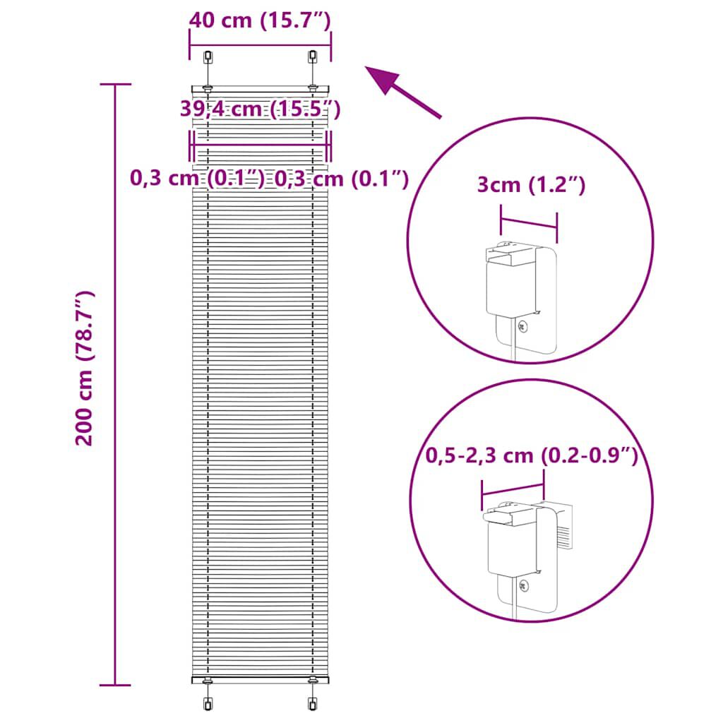 vidaXL Πλισέ περσίδα Μαύρο 40x200 cm Πλάτος υφάσματος 39,4 cm