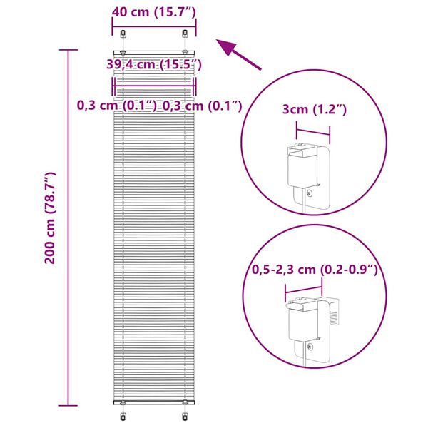 vidaXL Πλισέ περσίδα Μαύρο 40x200 cm Πλάτος υφάσματος 39,4 cm