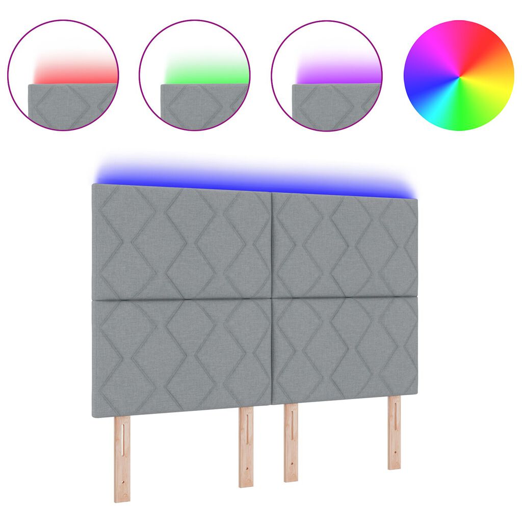 vidaXL Κεφαλάρι με φώτα λωρίδας LED Ανοιχτό γκρι 144 cm ύφασμα