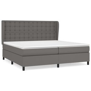 vidaXL Κρεβάτι Boxspring με Στρώμα Γκρι 200x200 εκ. Συνθετικό Δέρμα