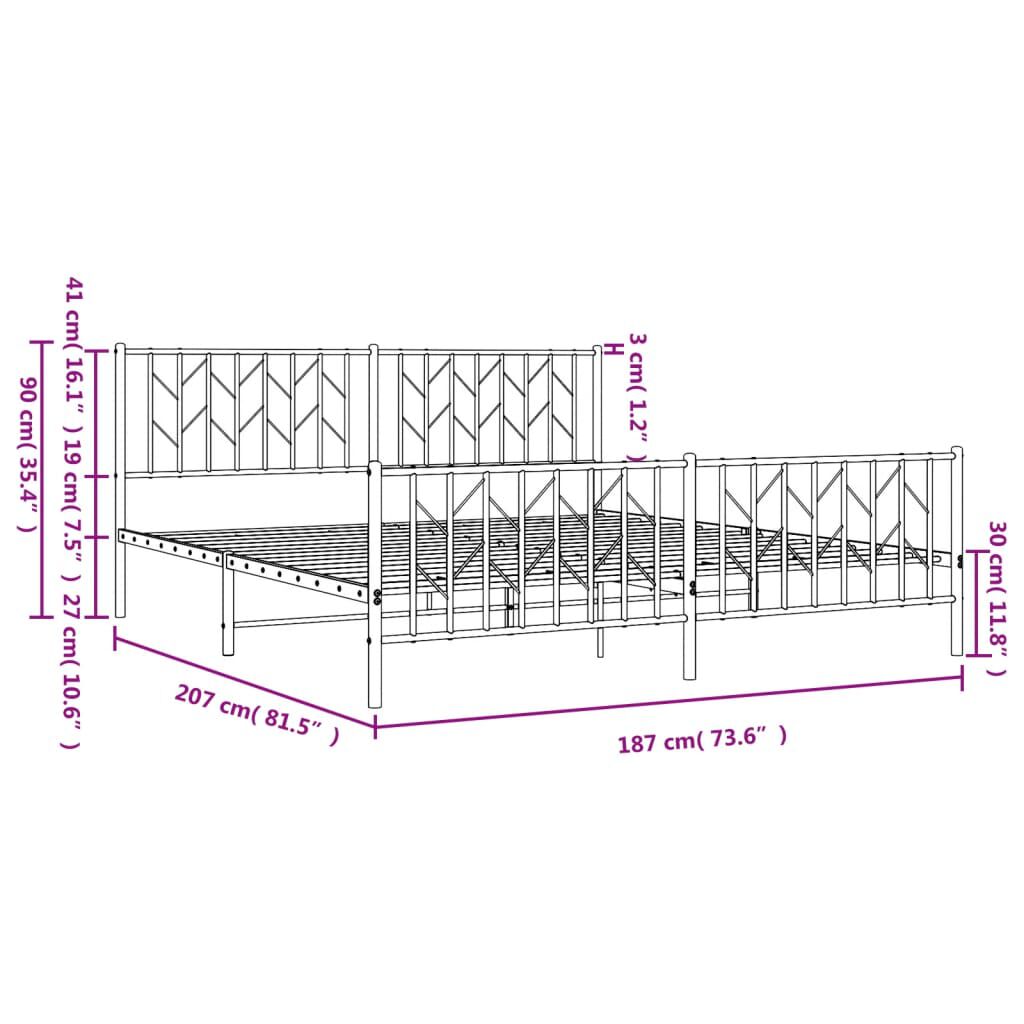 vidaXL Πλαίσιο Κρεβατιού με Κεφαλάρι/Ποδαρικό Λευκό 180x200εκ. Μέταλλο