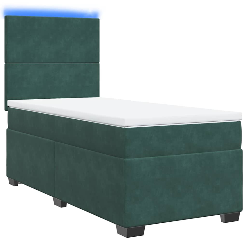 vidaXL Κρεβάτι Boxspring με Στρώμα Σκούρο Πράσινο 90x190 εκ. Βελούδινο