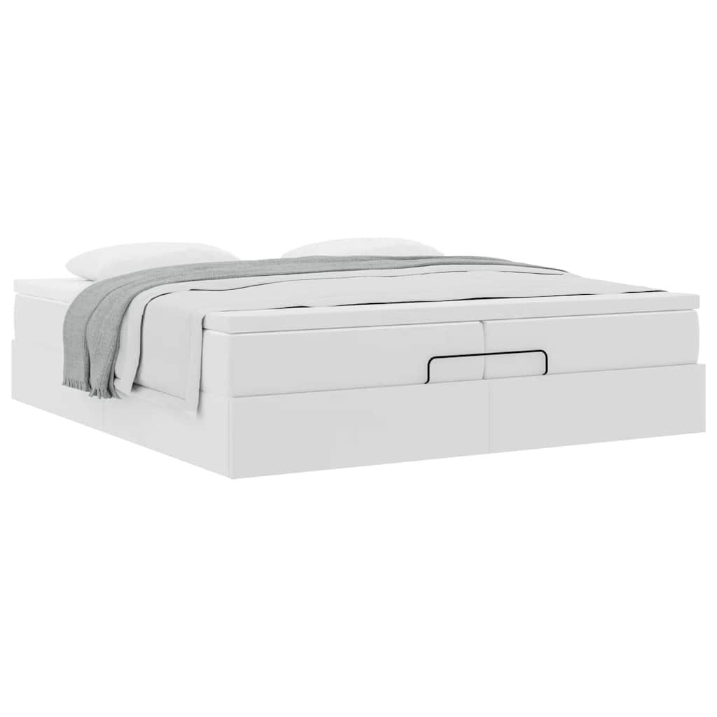 vidaXL Οθωμανικό κρεβάτι με στρώματα Λευκό 200x200cm Faux Leather