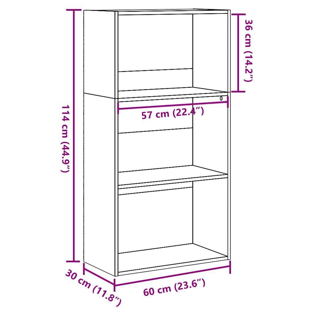 vidaXL Βιβλιοθήκη Γκρι Sonoma 60x30x114 cm Ξύλινη κατασκευή