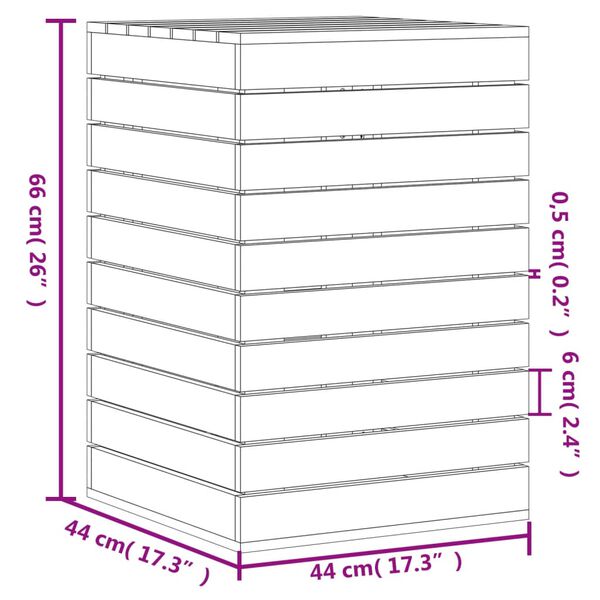 vidaXL Καλάθι Ρούχων Μαύρο 44 x 44 x 66 εκ. από Μασίφ Ξύλο Πεύκου