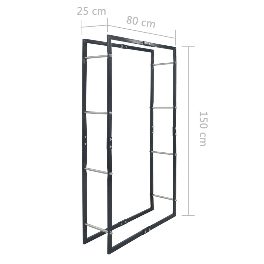 vidaXL Ράφι Καυσόξυλων Μαύρο 80 x 25 x 150 εκ. Ατσάλινο