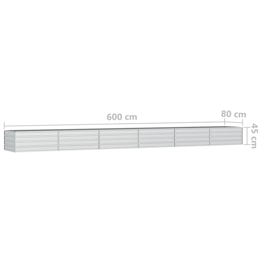 vidaXL Ζαρντινιέρα Υπερυψωμένη Ασημί 600x80x45 εκ. Γαλβανισμ. Χάλυβας