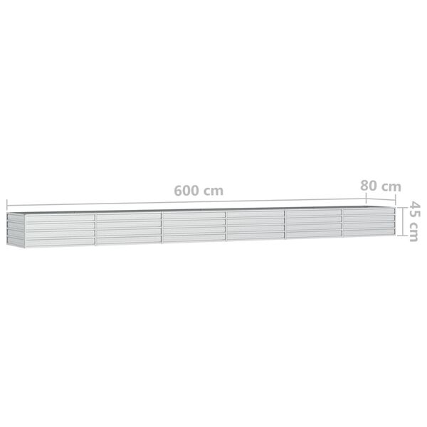 vidaXL Ζαρντινιέρα Υπερυψωμένη Ασημί 600x80x45 εκ. Γαλβανισμ. Χάλυβας
