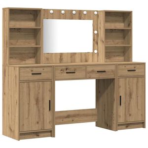 vidaXL &Sigma;&epsilon;&tau; &Tau;&rho;&alpha;&pi;έ&zeta;&iota; &Nu;&tau;&upsilon;&sigma;ί&mu;&alpha;&tau;&omicron;&sigmaf; &mu;&epsilon; LED &mu;&epsilon; &sigma;&upsilon;&rho;&tau;ά&rho;&iota; 3 pcs Artisan Oak