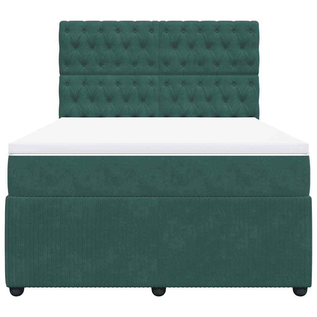 vidaXL Κρεβάτι Boxspring με Στρώμα Σκούρο Πράσινο 140x200εκ. Βελούδινο