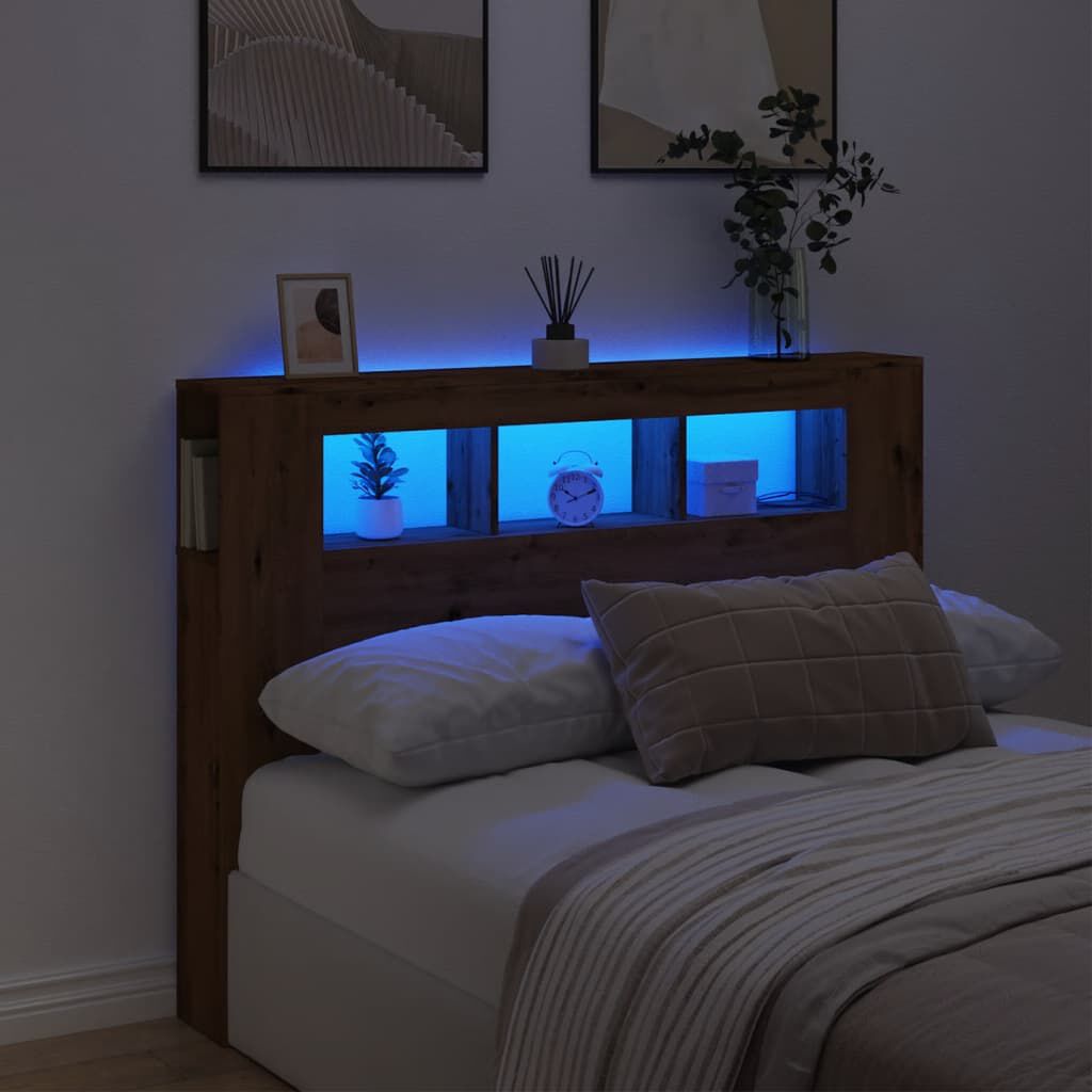 vidaXL LED κεφαλάρι Artisan Oak 140x18,5x103,5 cm Κατασκευασμένο ξύλο