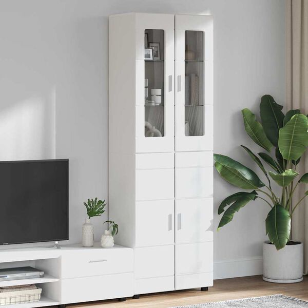 vidaXL Highboard &mu;&epsilon; &rho;ά&phi;&iota; &Lambda;&epsilon;&upsilon;&kappa;ό 60 x 35 x 182 &epsilon;&kappa;. &Epsilon;&pi;&epsilon;&xi;&epsilon;&rho;&gamma;&alpha;&sigma;&mu;έ&nu;&omicron; &xi;ύ&lambda;&omicron;