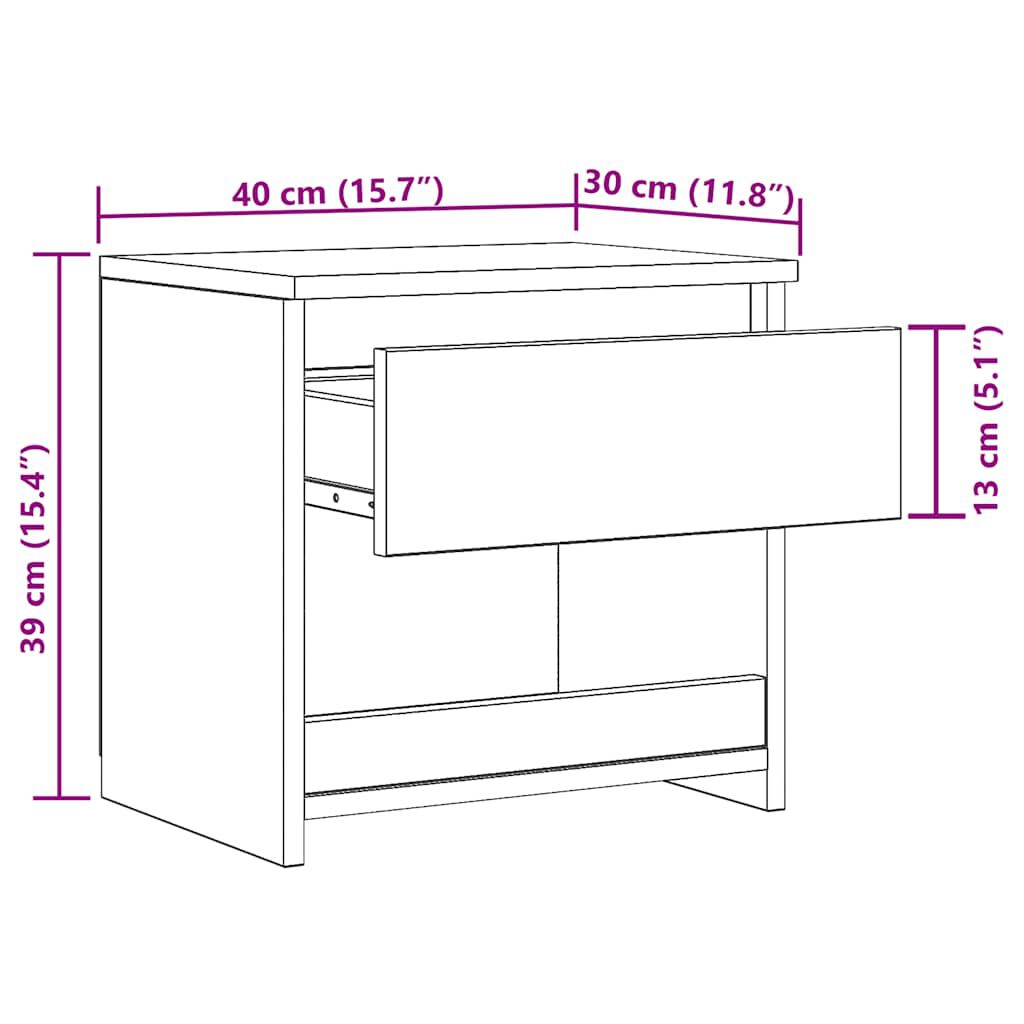 vidaXL Κομοδίνα 2 τεμ. Μαύρα 40 x 30 x 39 εκ. Επεξ. Ξύλο