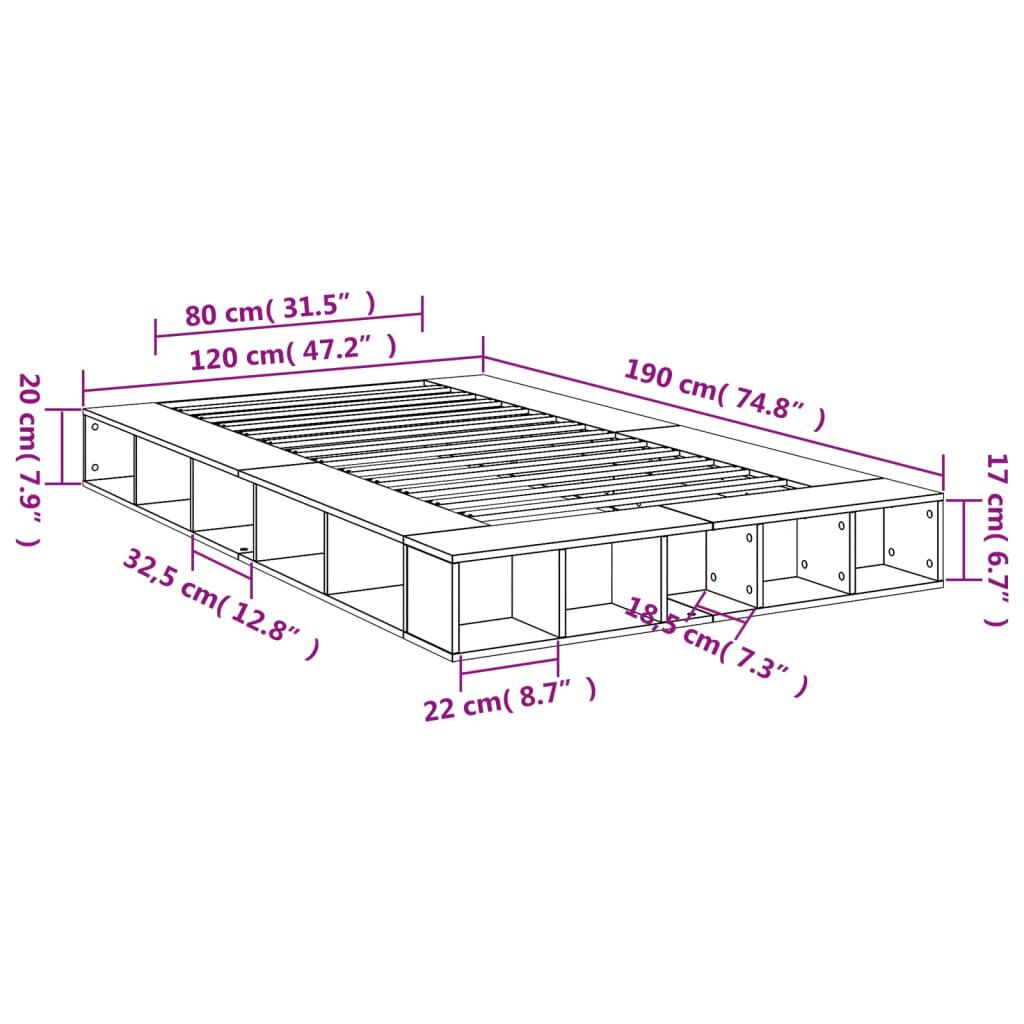 vidaXL Πλαίσιο Κρεβατιού Sonoma Δρυς 120x190 εκ. Επεξεργασμένο Ξύλο