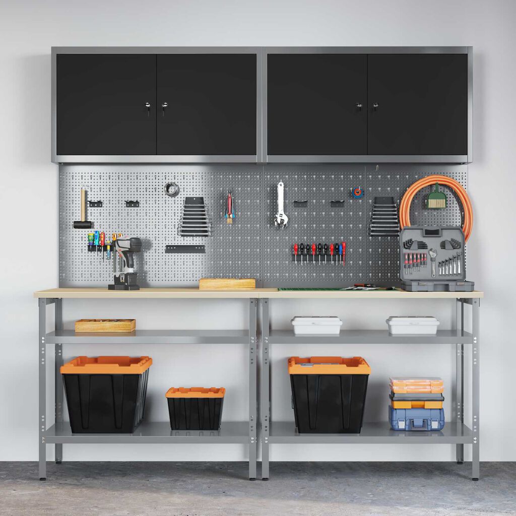 vidaXL Σετ πάγκου εργασίας με ράφι 8 pcs Γκρι 200 x 55 x 200 εκ Ατσάλι