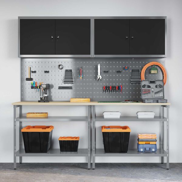 vidaXL Σετ πάγκου εργασίας με ράφι 8 pcs Γκρι 200 x 55 x 200 εκ Ατσάλι