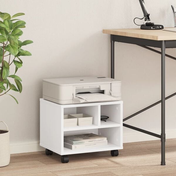 vidaXL Βάση Εκτυπωτή με Ρόδες Λευκή 41x32x34,5 εκ.
