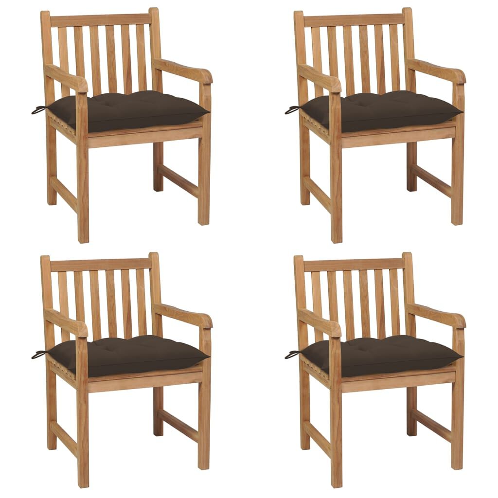 vidaXL Καρέκλες Κήπου 4 τεμ. από Μασίφ Ξύλο Teak με Taupe Μαξιλάρια