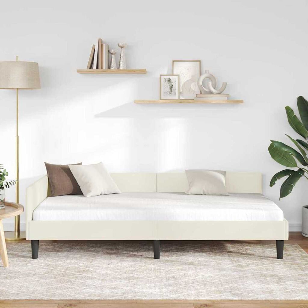 vidaXL Πλαϊνό Κρεβάτι Κρεμ 100 x 200 cm Βελούδο και Στιβαρή ξυλεία
