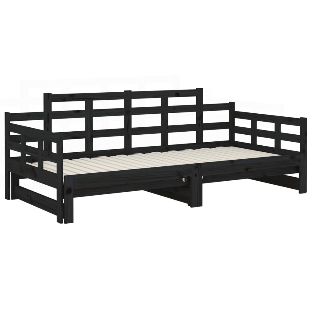 vidaXL Καναπές Κρεβάτι Συρόμενος Μαύρος 2x(80x200) εκ. από Μασίφ Πεύκο