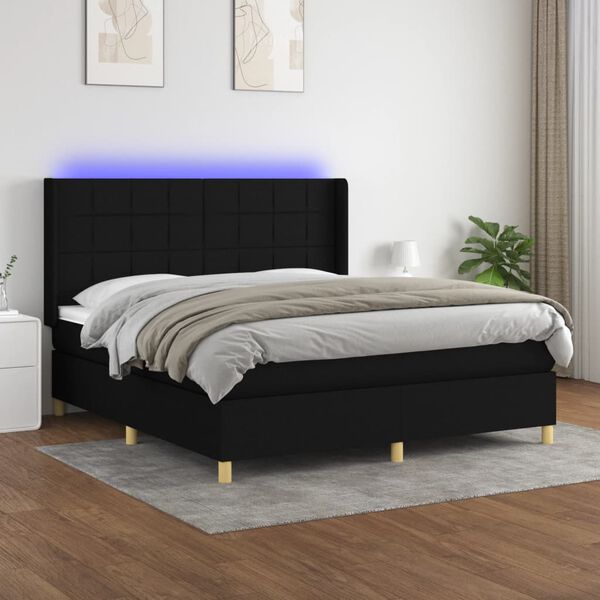 vidaXL &Kappa;&rho;&epsilon;&beta;ά&tau;&iota; Boxspring &mu;&epsilon; &Sigma;&tau;&rho;ώ&mu;&alpha; & LED &Mu;&alpha;ύ&rho;&omicron; 160x200 &epsilon;&kappa;. &Upsilon;&phi;&alpha;&sigma;&mu;ά&tau;&iota;&nu;&omicron;