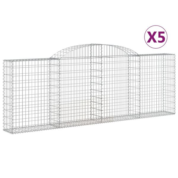 vidaXL Συρματοκιβώτια Τοξωτά 5 τεμ. 300x30x100/120 εκ. Γαλβαν. Ατσάλι