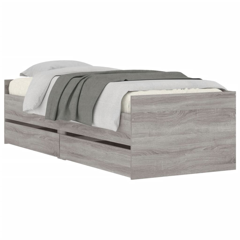vidaXL Πλαίσιο Κρεβατιού Με Συρτάρια Γκρι Sonoma 75x190εκ Small Single