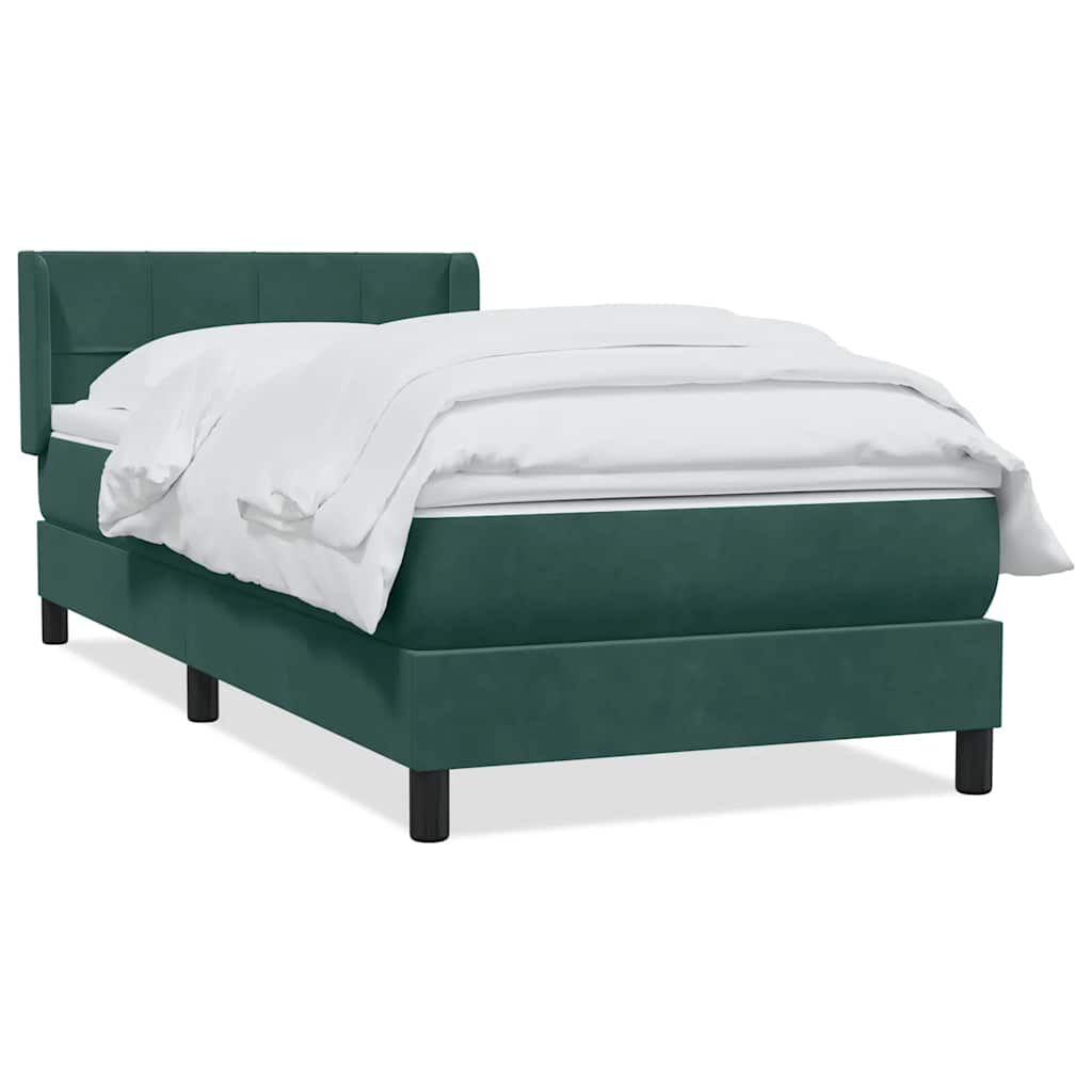 vidaXL Box Spring κρεβάτι με στρώμα σκούρο πράσινο 90x220 cm Velvet