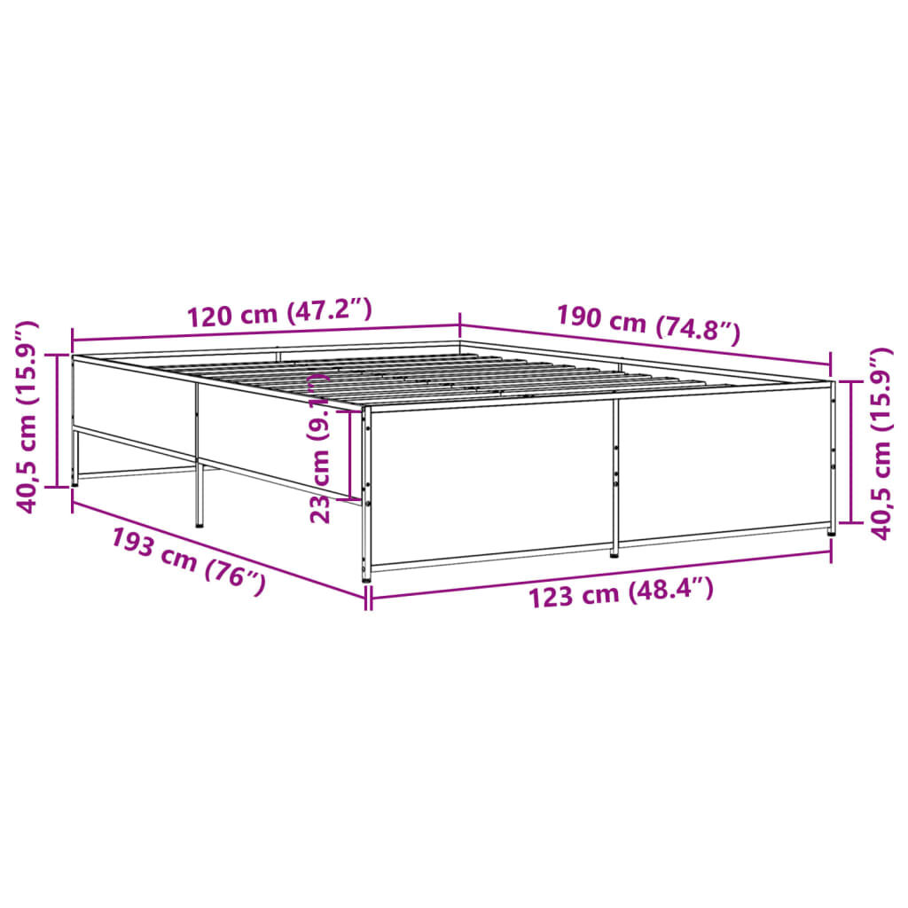 vidaXL Πλαίσιο Κρεβατιού Sonoma Δρυς 120x190 εκ. Επεξ. Ξύλο & Μέταλλο