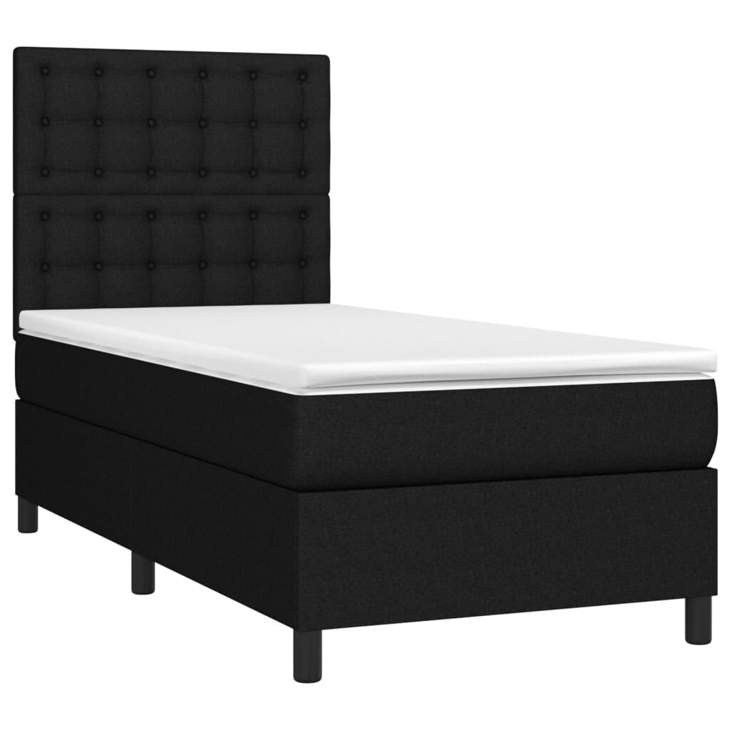 vidaXL Κρεβάτι Boxspring με Στρώμα Μαύρο 90x200 εκ. Υφασμάτινο