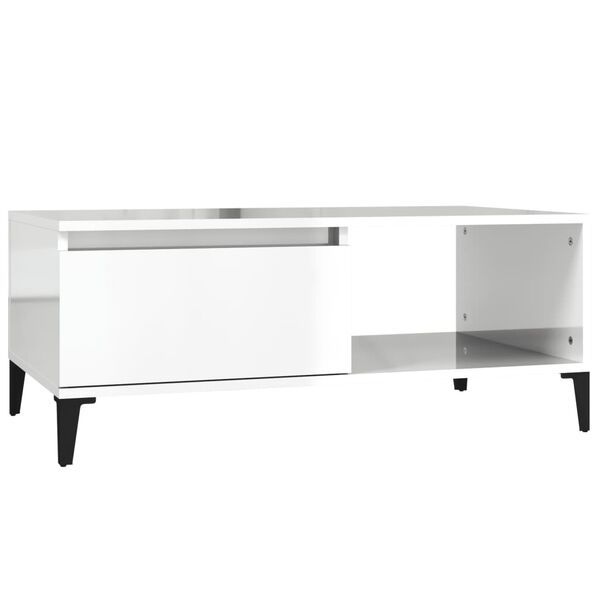 vidaXL Τραπεζάκι Σαλονιού Γυαλ. Λευκό 90x50x36,5 εκ. Επεξεργ. Ξύλο