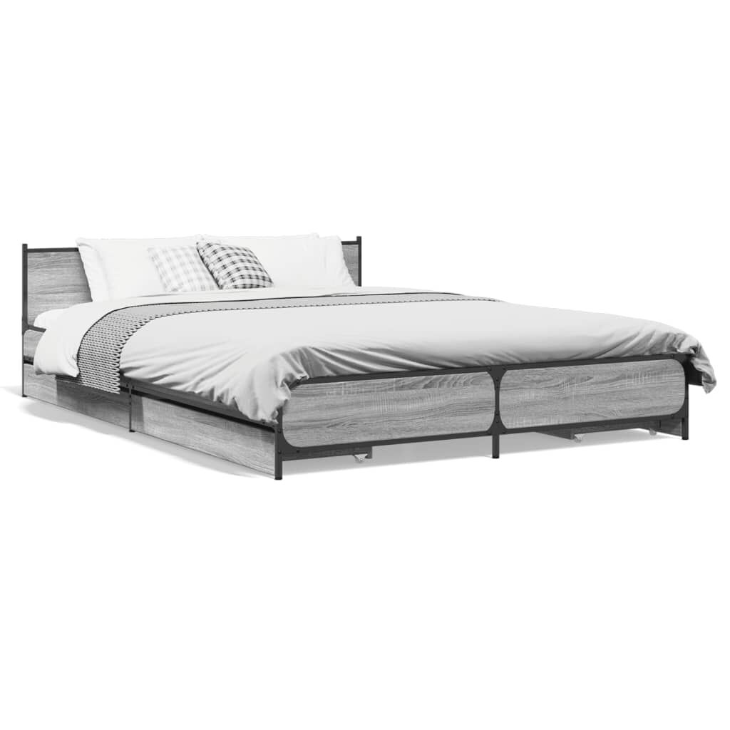 vidaXL Πλαίσιο Κρεβατιού με συρτάρια Γκρι sonoma 140x200εκ. Επεξ. Ξύλο