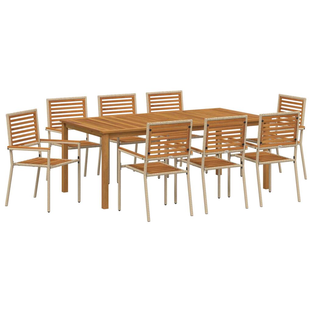 vidaXL Σέτ φαγητού για κήπο 9 pcs Μπεζ Πολυ ράταν