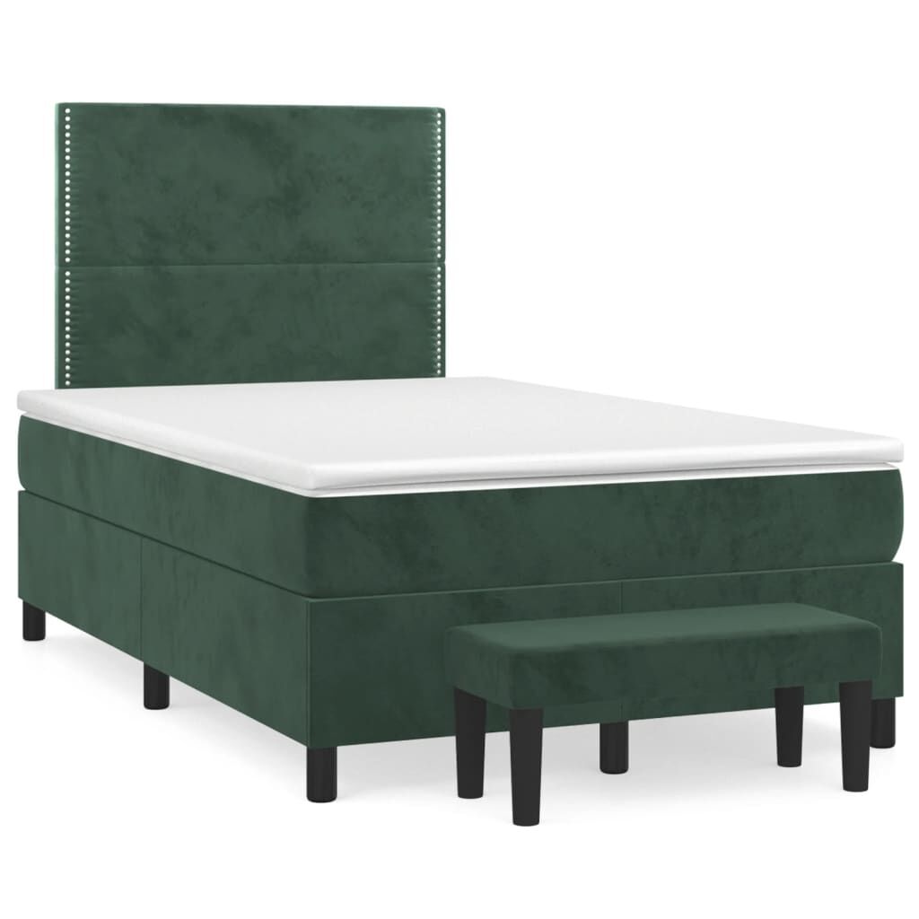 vidaXL Κρεβάτι Boxspring με Στρώμα Σκούρο Πράσινο 120x190εκ. Βελούδινο