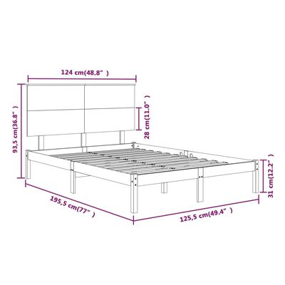 vidaXL Πλαίσιο Κρεβατιού Μαύρο 120 x 190 εκ. Μασίφ Ξύλο Small Double