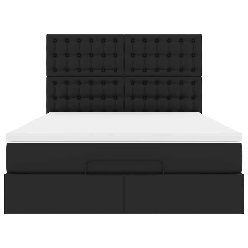 vidaXL Οθωμανικό κρεβάτι με στρώμα & LEDs Μαύρο Συνθετικό δέρμα