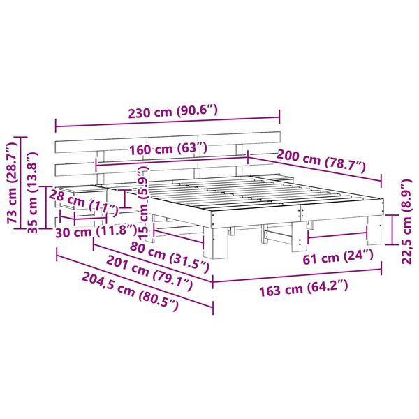 vidaXL Σκελετός Κρεβατιού με συρτάρι Καφέ 160 x 200 εκ