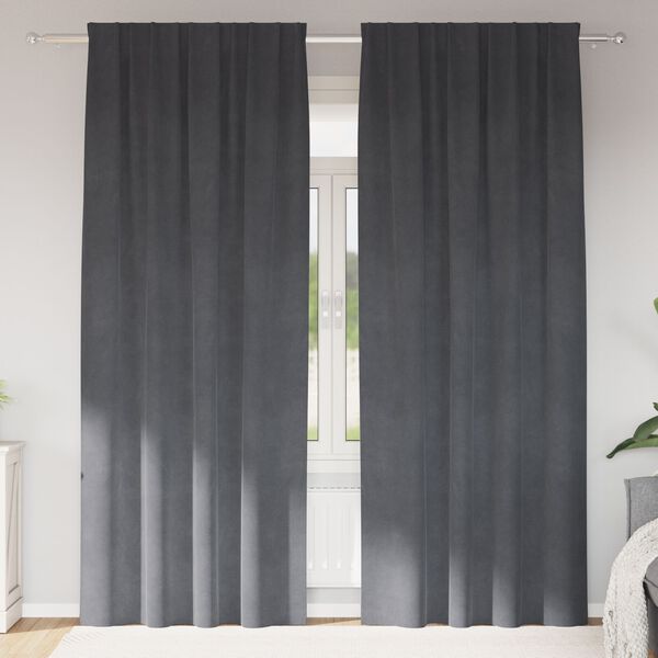 vidaXL Κουρτίνες με κουρτίνες 2 pcs Ανοιχτό γκρι 140 x 225 cm Βελούδο