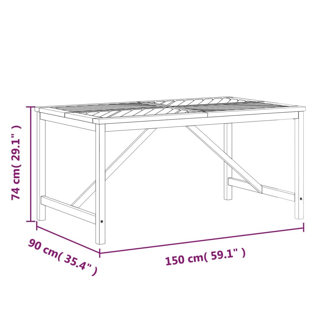 vidaXL Τραπεζαρία Κήπου 150 x 90 x 74 εκ. από Μασίφ Ξύλο Ακακίας
